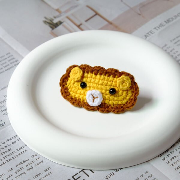 5pcs Cute Handmade Crochet Hair Clips - Lion, Grape, Strawberry & Heart-Shaped Cartoon Hair Accessories for Women, Soft Fabric Bangs Clips with Bow Details, Perfect for Casual or Playful Outfits, Cute Hair Accessories, Playful Hairpiece, Whimsical Design, Durable Hairpiece - Image 6