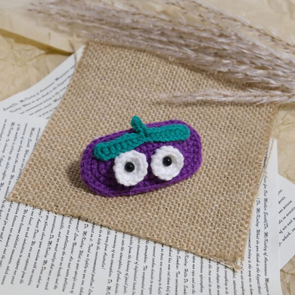 5pcs Cute Handmade Crochet Hair Clips - Frog, Mushroom, Lemon, Eggplant, Cabbage Shapes, Soft Fabric Hair Accessories for & Women, Whimsical Hairpins for Casual Attire, Cute Hair Accessories, Playful Hairpins, Handcrafted Hairpieces - Image 2