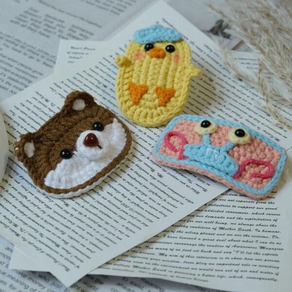 3 Handmade Crochet Hair Clips - Cute Snail and Chick Design Purely Handcrafted Headwear Set, Best for Christmas