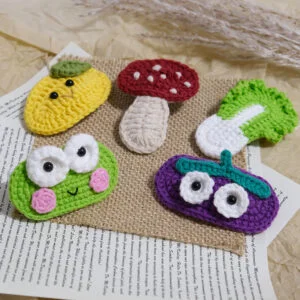 5pcs Cute Handmade Crochet Hair Clips - Frog, Mushroom, Lemon, Eggplant, Cabbage Shapes, Soft Fabric Hair Accessories for & Women, Whimsical Hairpins for Casual Attire, Cute Hair Accessories, Playful Hairpins, Handcrafted Hairpieces