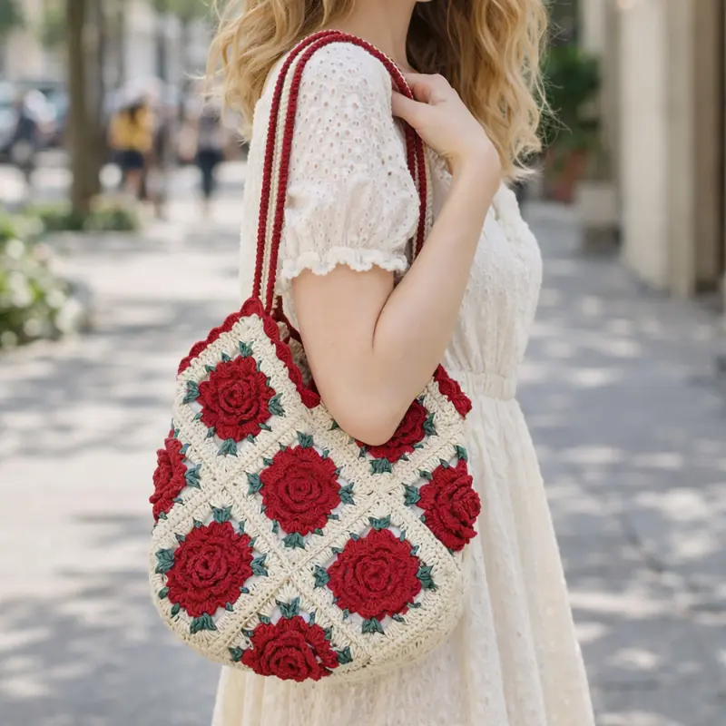 handmade crochet Rose Bag - Image 4