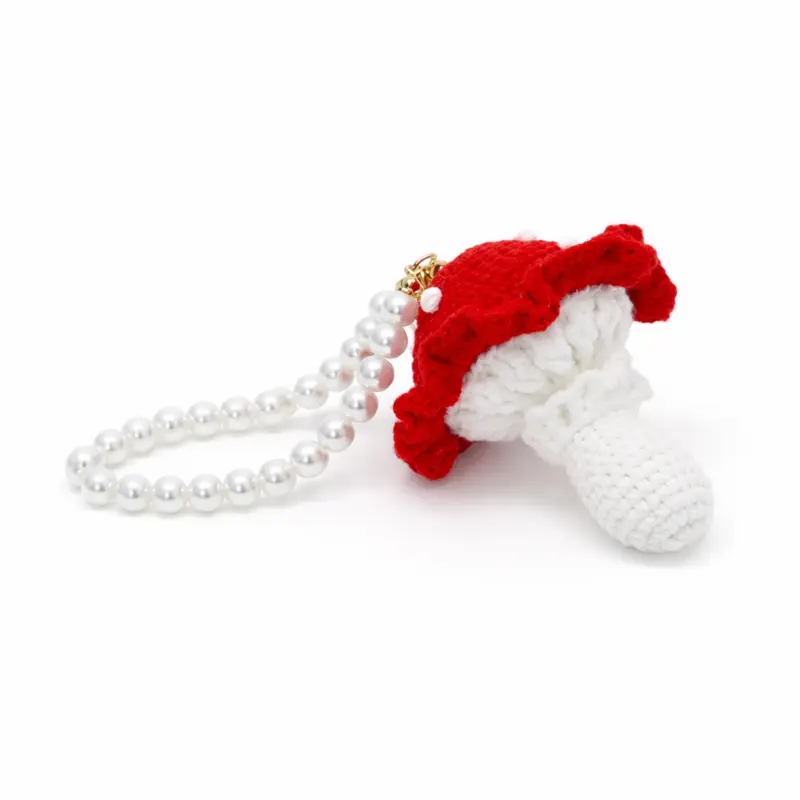 handmade Crochet Mushroom Keychain - Image 3