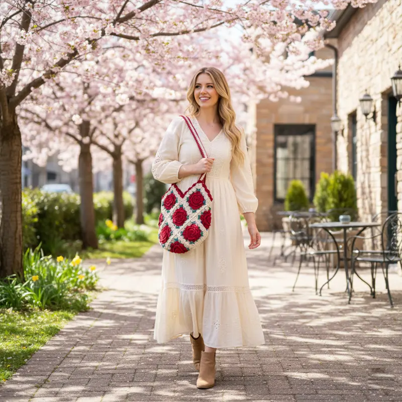 handmade crochet Rose Bag - Image 3