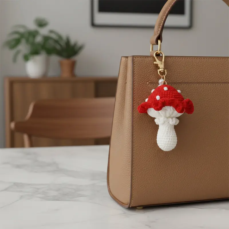 handmade Crochet Mushroom Keychain - Image 2
