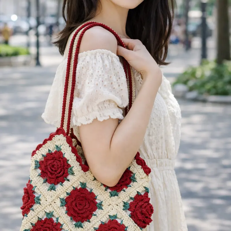 handmade crochet Rose Bag - Image 2