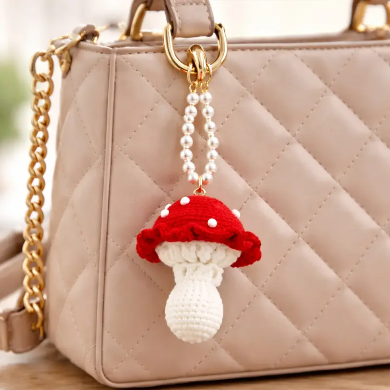 handmade Crochet Mushroom Keychain - Image 7