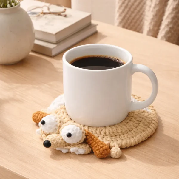 Crocheted Squirrel, Puppy, Turtle, and Chicken Coasters