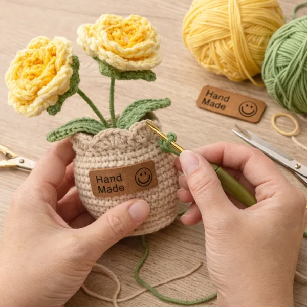a6 Hand Crocheted Rose Plant