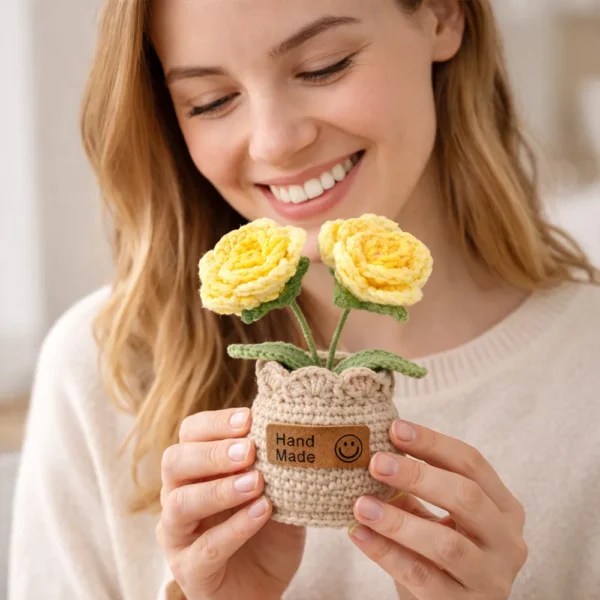 a8 Hand Crocheted Rose Plant