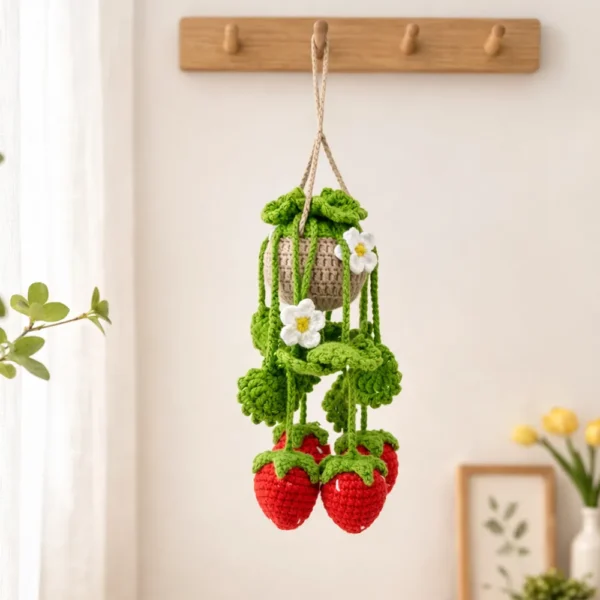 Crocheted Strawberry Hanging Basket
