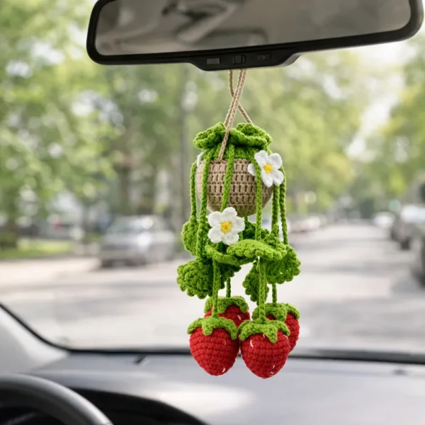Crocheted Strawberry Hanging Basket