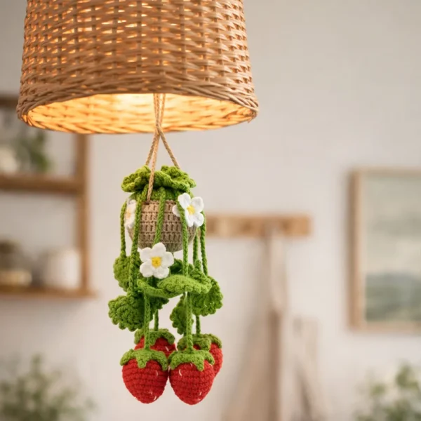 Crocheted Strawberry Hanging Basket