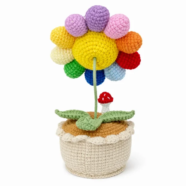 Hand Crocheted Large Multicolored Sunflower Plant