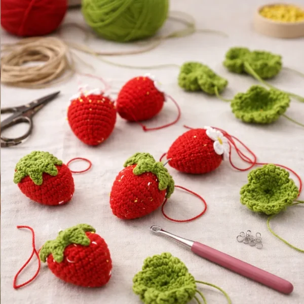 Crocheted Strawberry Hanging Basket