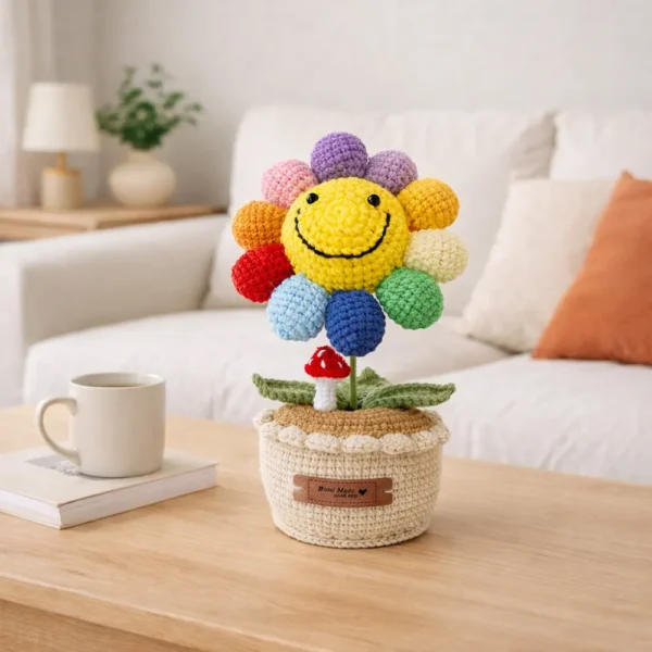 Hand Crocheted Large Multicolored Sunflower Plant