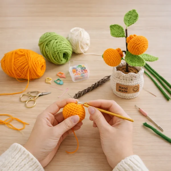 f Crochet Orange Planter