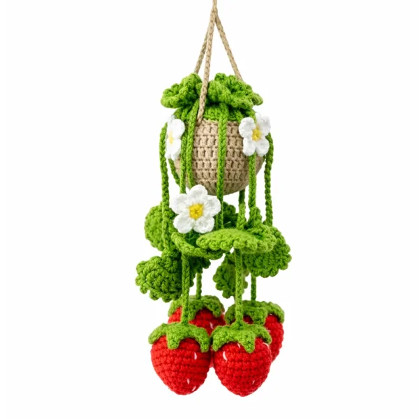 Crocheted Strawberry Hanging Basket