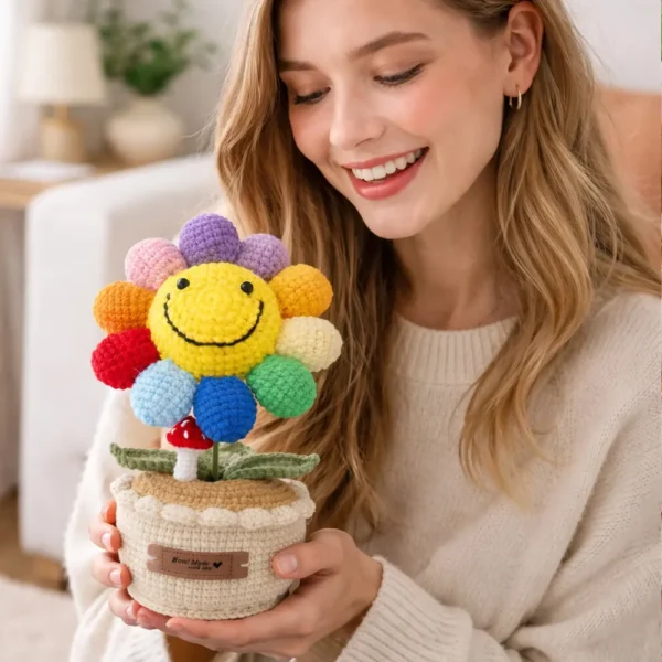 Hand Crocheted Large Multicolored Sunflower Plant