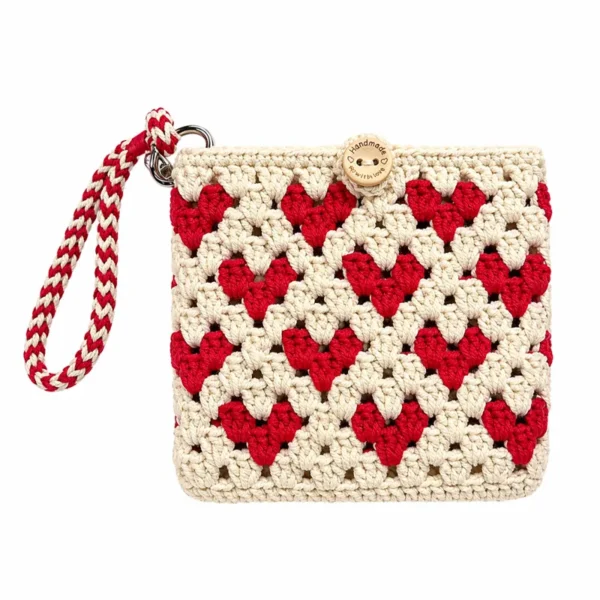 Handmade crochet heart bag