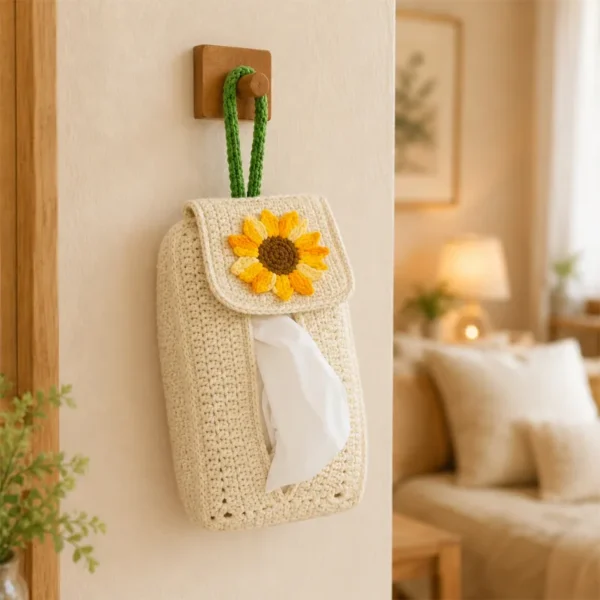 Handmade Crochet Sunflower Tissue Bag