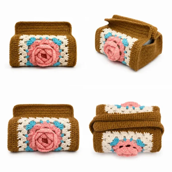 Handmade Crochet Rose Tissue Pouch