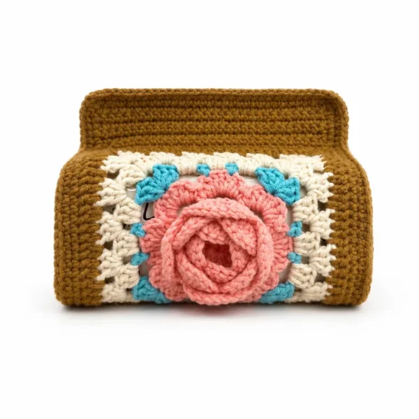Handmade Crochet Rose Tissue Pouch