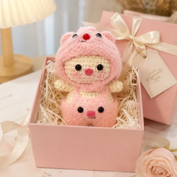 pink crochet pig doll