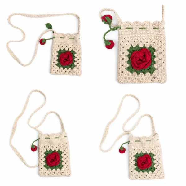 Handmade Crochet Rose Bag