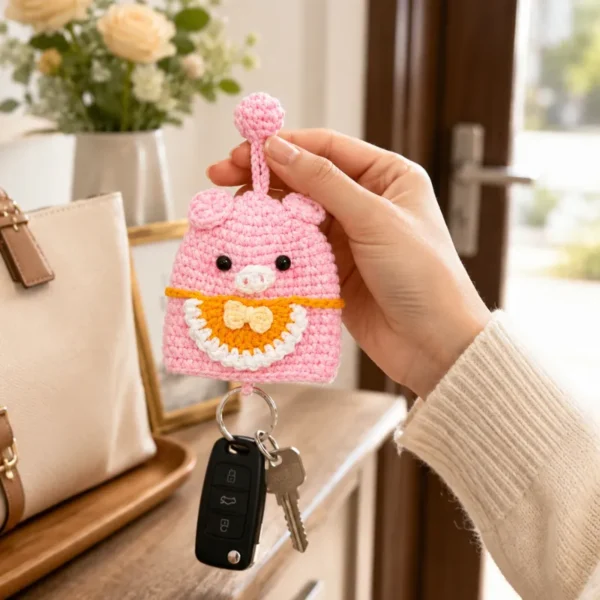 Handmade Crochet Pig Key Pouch