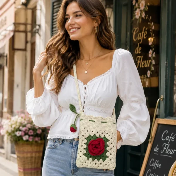 Handmade Crochet Rose Bag