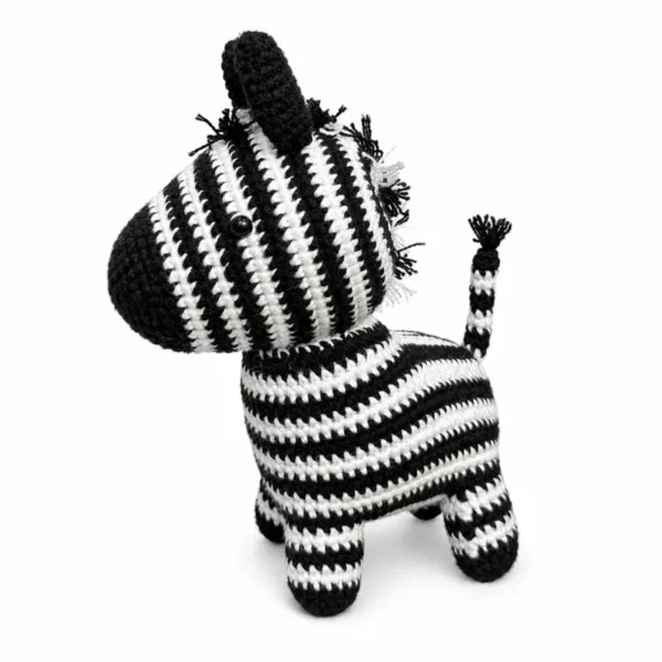 Handmade crochet zebra-print desk ornament
