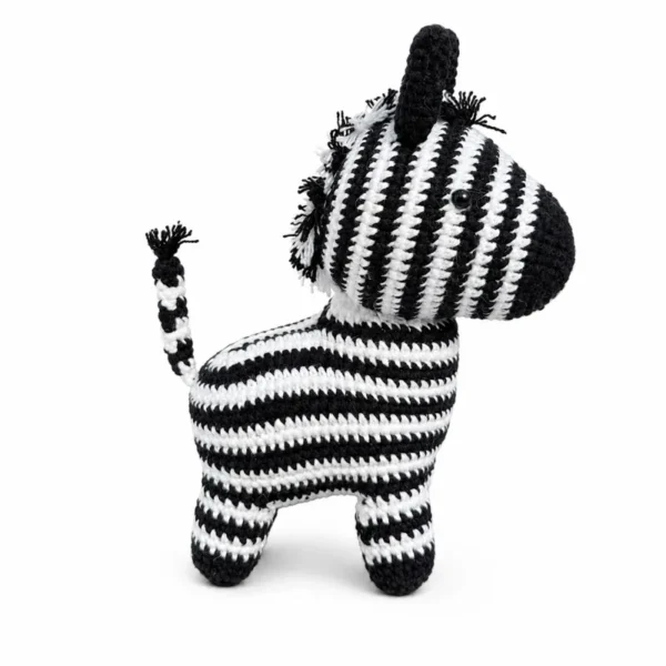 Handmade crochet zebra-print desk ornament