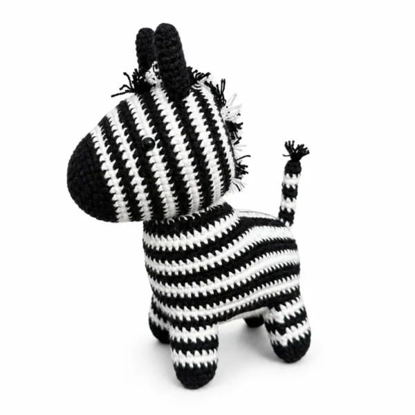 Handmade crochet zebra-print desk ornament