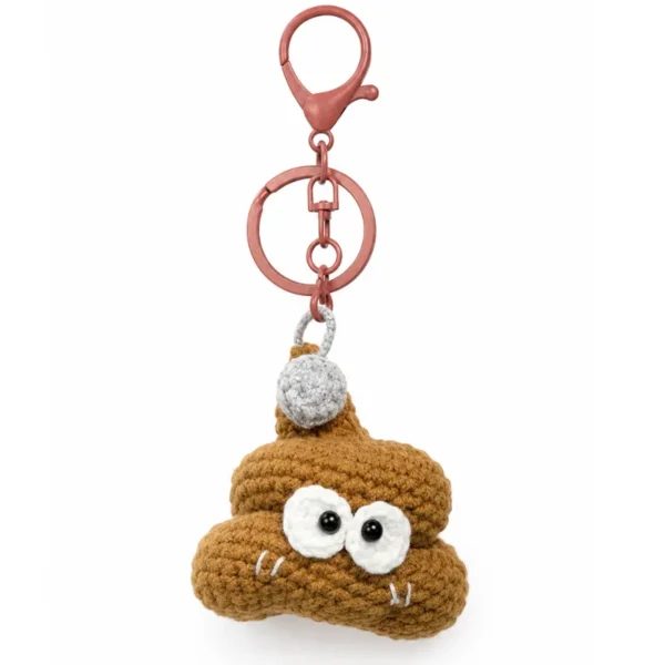 Handmade crochet poop-shaped keychain charm