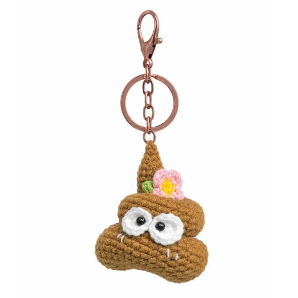 Handmade crochet poop-shaped keychain charm