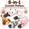 aaa (1) 5 in 1 Key Cover Crochet Pattern, Cat Puppy Schnauzer Bunny Pig PDF