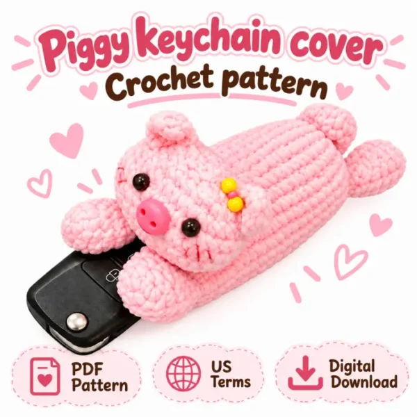 Pig Keychain Cover Crochet Pattern, Car Key Holder PDF