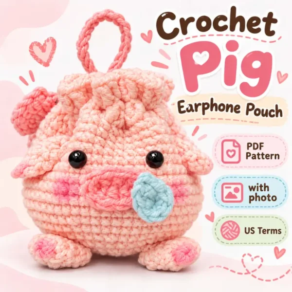 Pig AirPods Pouch Crochet Pattern, Earbud Holder PDF