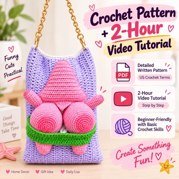 Funny Starfish Butt Tissue Box Cover Pattern, PDF with 2-Hour Video